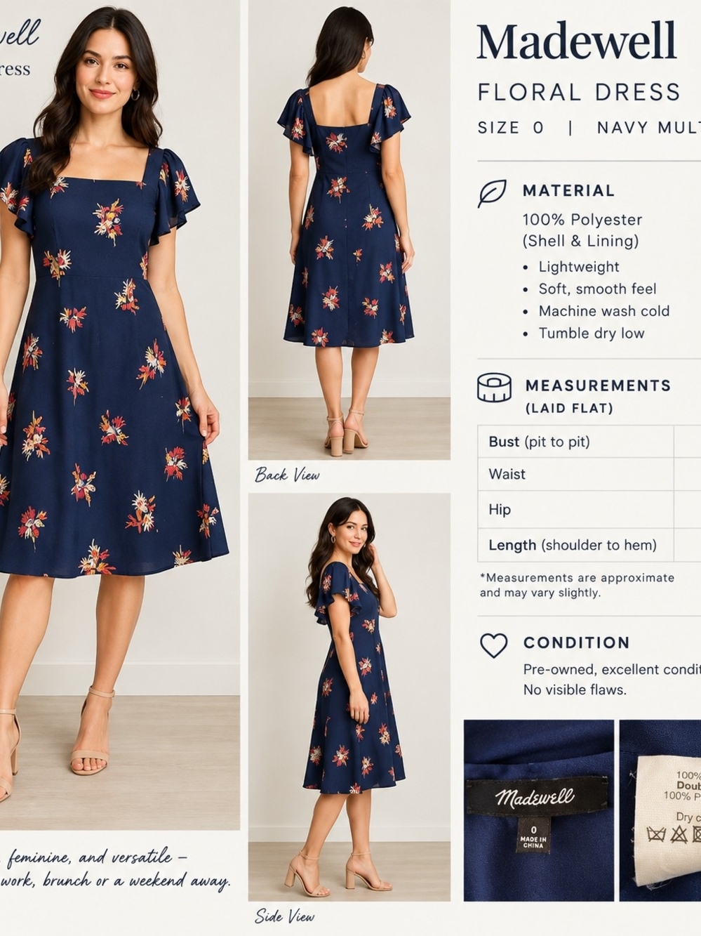 Madewell Navy Floral Dress – Size 0